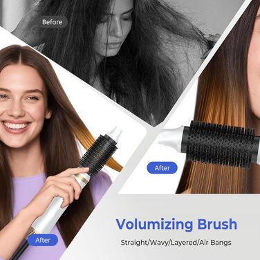 UMIGA Airstyler 5-в-1: Фен-щітка, випрямляч, плойка, об'ємна щітка для волосся 1000W, 3 режими нагріву, рожево-білий
