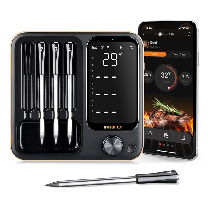 Бездротовий термометр Inkbird INT-14-BW для приготування на грилі, духовці, мангалі та фритюрниці, з Wi-Fi та Bluetooth