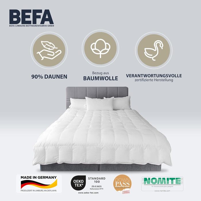 Літня пухова ковдра BEFA NATUR 155x220 см, 90% пуху, 10% пера, для алергіків, Німеччина, сертифікат Öko-Tex 100, Downpass, комплект 2 шт.