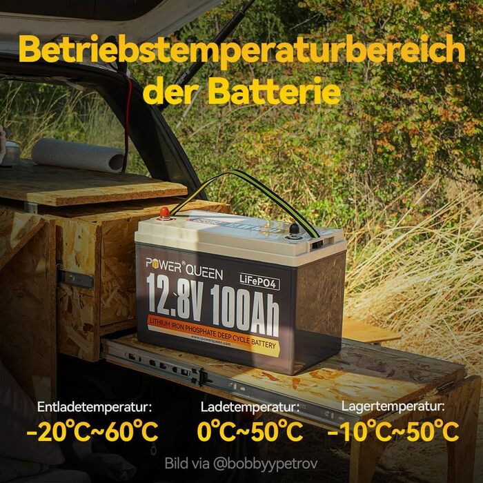 Літієва акумуляторна батарея LiFePO4 Power Queen 12V 100Ah для кемперів та будинків на колесах