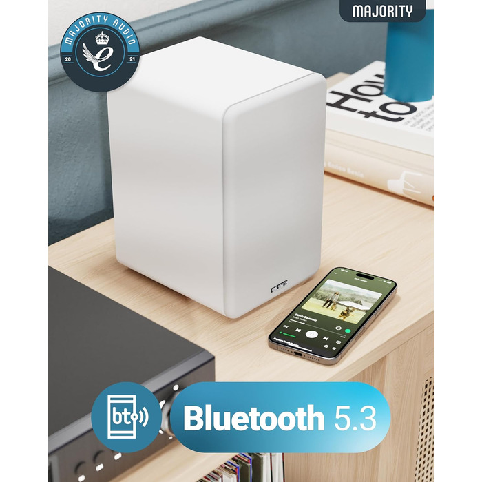Bluetooth колонка Majority D70X 70W з HDMI ARC, пультам ДК та двома драйверами (біла) - активні монітори для ПК, DJ, студії