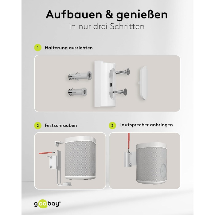 Стійка для колонок Goobay 71 см, біла, для Sonos One/One SL, вантажність 5 кг, з кабельним менеджментом