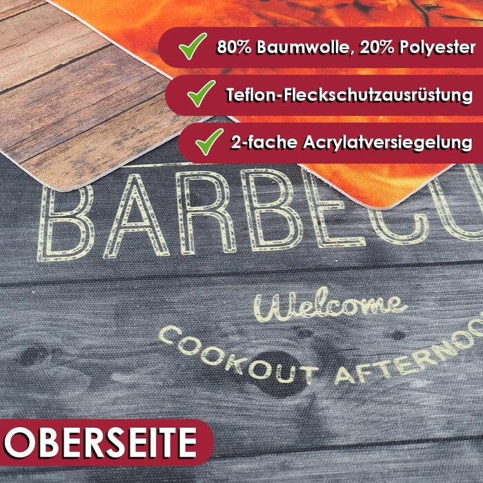 Набір тефлонових столових підставок BBQ Steakhouse, дерев'яний дизайн, 2 шт., 30x43 см, антиковзна основа, захист від плям