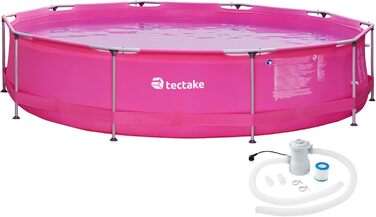 tectake Басейн каркасний круглий для саду, комплект Ø 360 x 76 см, рожевий, легкий монтаж, великий дитячий басейн