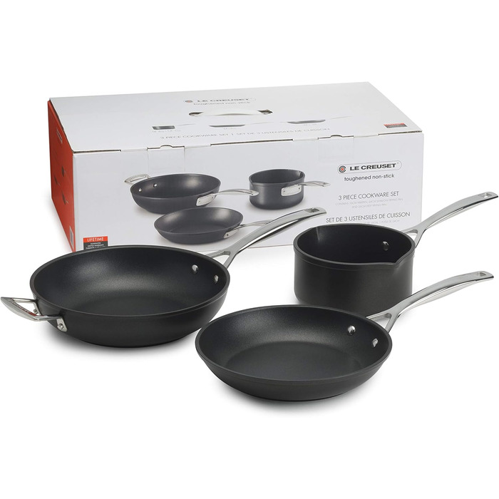 Набір каструль Le Creuset 3 шт. з антипригарним покриттям, діаметр 16, 24, 26 см, для всіх типів плит (в т.ч. індукційних), антрацит/срібло