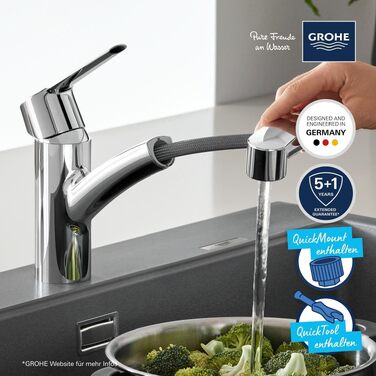 Змішувач кухонний GROHE Start з висувним душем, поворотний на 90°, хром (30531001)