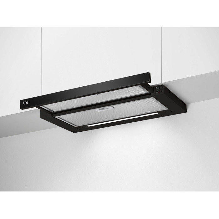 Витяжка кухонна AEG DPE5660B вбудована плоска, чорна, 600 м³/год, LED-підсвічування, режим відведення та рециркуляції повітря, клас A