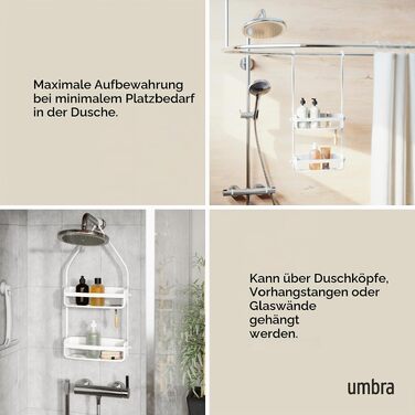 Підвісна полиця для душу Umbra Flex, органайзер у ванну на 2 яруси з системою дренажу, білий