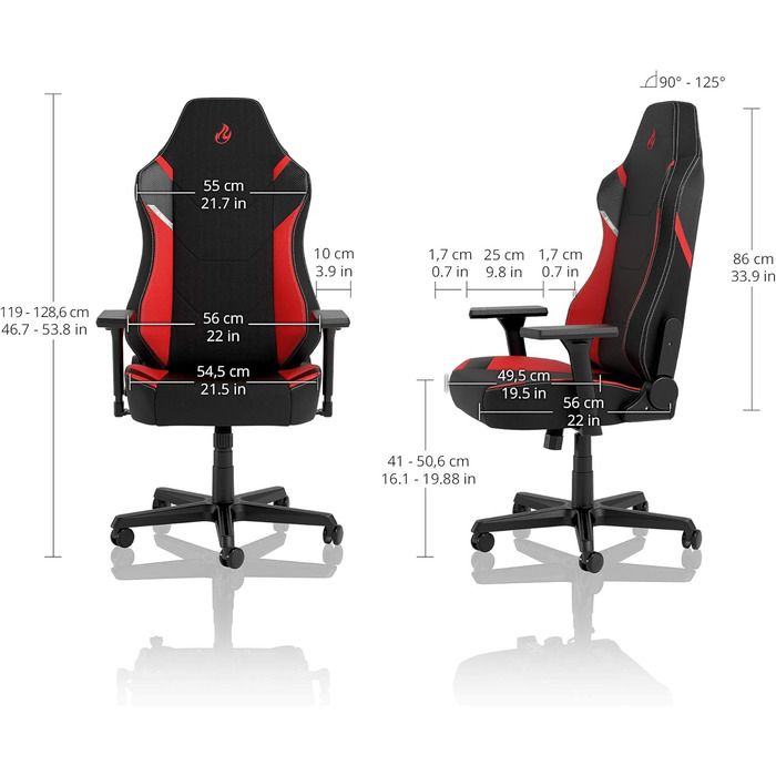 Ігрове крісло Nitro Concepts X1000, ергономічне, текстиль, для комп'ютера, офісу, чорний/червоний, до 135 кг, екстра широке