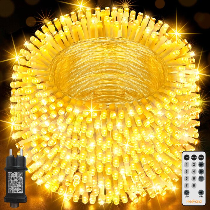 Світлодіодна гірлянда HeiPard 80м 800 LED, теплий білий колір, 8 режимів роботи, з таймером та димером, для приміщення та вулиці