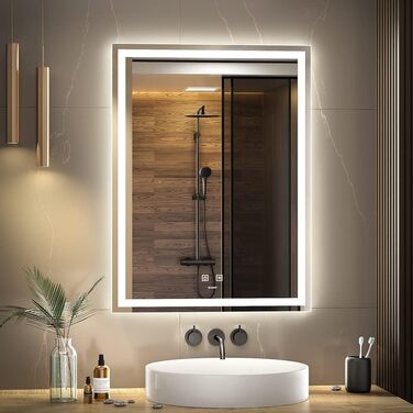 Дзеркало для ванної кімнати LED з підсвічуванням, 90x60 см, Anti-Fog, IP44, вертикальне/горизонтальне