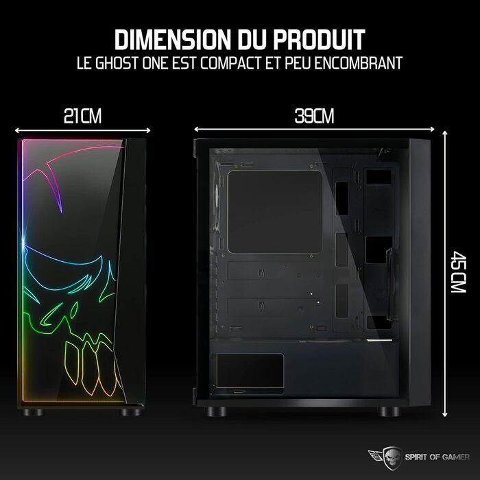 Корпус для ПК SPIRIT OF GAMER Ghost One RGB з гартованим склом, 60 режимів підсвітки, 2 адресовані 120 мм вентилятори, сумісний з Aura/MSI