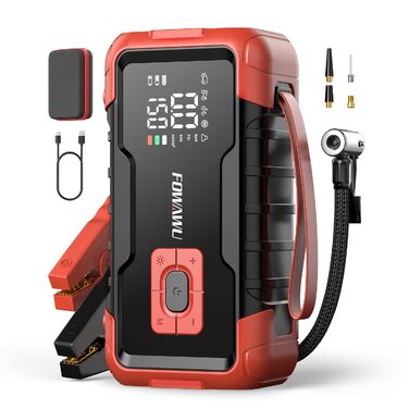 Пусковий пристрій (бустер) FOWAWU 8000A 26800mAh для автомобіля з компресором та Powerbank, цегляно-червоний (2006)
