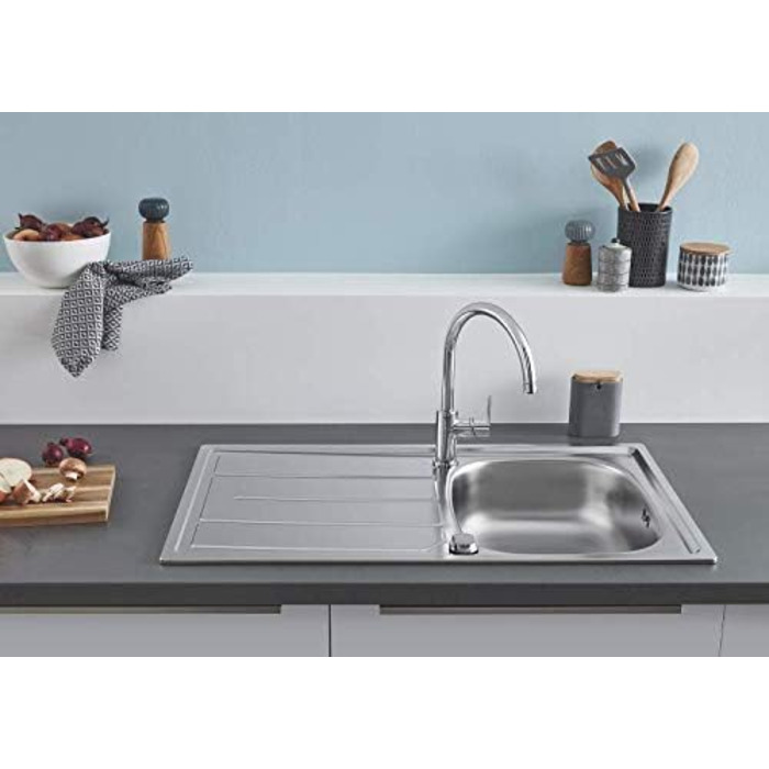 Змішувач кухонний GROHE BauEdge з високим виливом, хромований (31367000) - керамічний картридж, поворотний на 360°