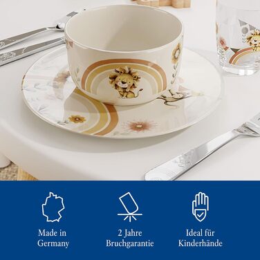 Дитячий посудовий набір Villeroy & Boch Boho Kids 'Roar like a lion' 7 предметів, преміум-посуд з нержавіючої сталі, безпечний для миття в посудомийній машині та використання в мікрохвильовій печі, з зображенням лева та мавпи