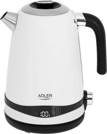 Електрочайник Adler AD 1295W, 1,7 л, нерж. сталь, білий сатин, LCD-дисплей, регулювання температури