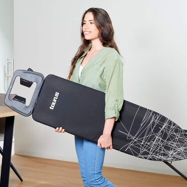 Праскавальна дошка Taurus Argenta Black, 3 рівня висоти до 81 см, тримач для парової станції, чохол 100% бавовна, 32x110 см, протиковзка, чорна