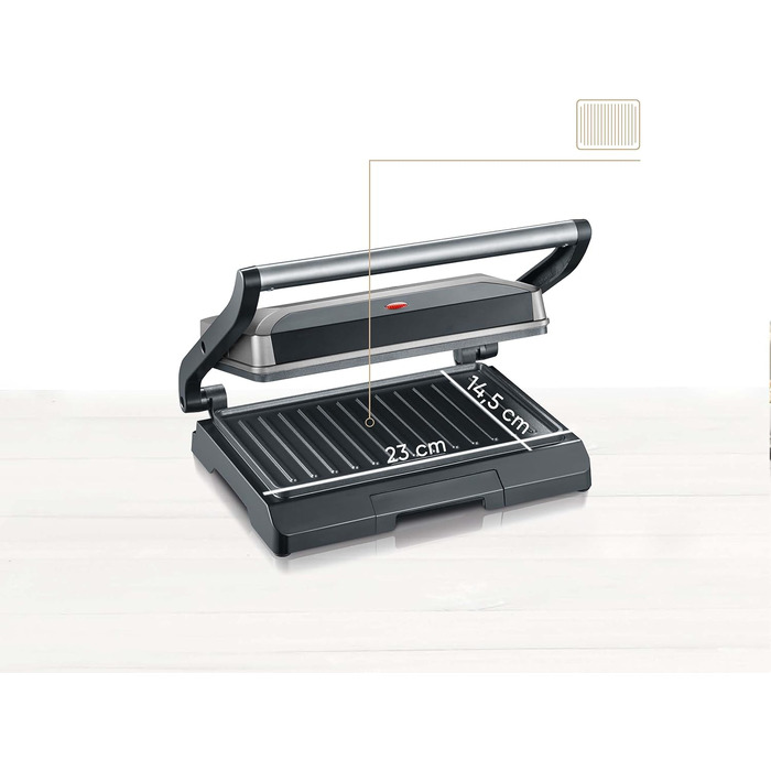 Компактний контактний гриль-сендвічниця SEVERIN KG 2394 Multigrill для паніні та стейків, антипригарне покриття, 800 Вт, металік/чорний