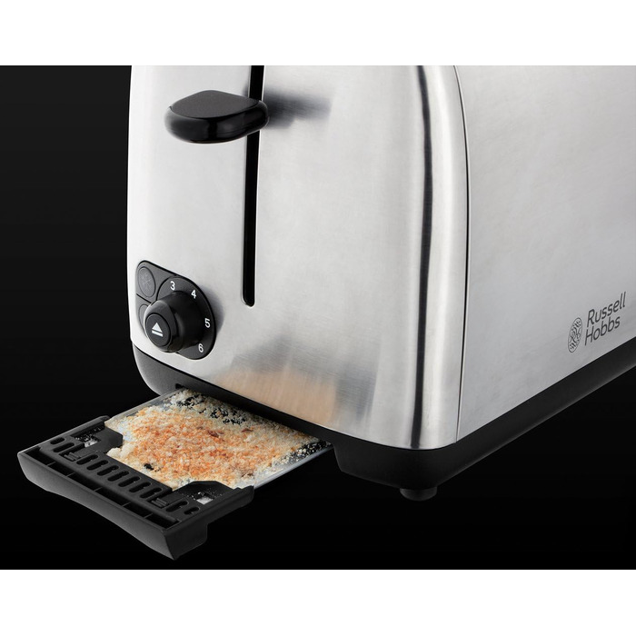 Тостер Russell Hobbs Adventure нержавіюча сталь на 2 тости, широкі слоти, підставка для булочок, 6 режимів, розморожування, підігрів, Lift & Look, 850W