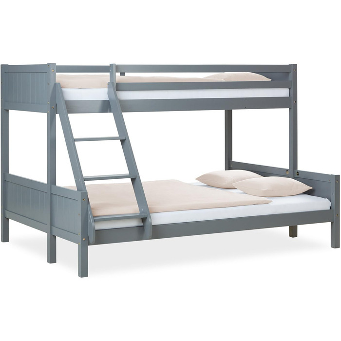 Дитяче двоярусне ліжко Homestyle4u 1898 для 2 дітей 90x200 і 140x200, біле, дерев'яний каркас з сосни, з ламелями, без матраца