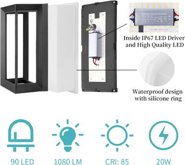 Сучасний настінний світильник Klighten для вулиці та дому, IP65, LED 3000K, чорний, PC + Алюміній, для входу, тераси та коридору