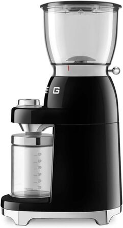 Кавомолка SMEG CGF11BLEU, конічне нержавіючо-сталеве жорно, 30 режимів помолу, контейнер 350 г, алюмінієвий корпус, 150 Вт, чорна