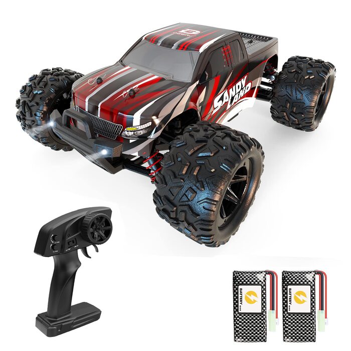 Радіокерований позашляховик DEERC 1:14 40 км/год, RC-трак 4x4 2.4 ГГц з LED фарами, іграшка-монстр-трак для хлопчиків, 2 акумулятори