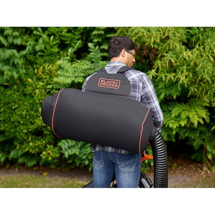 Black+Decker 3-в-1 електропристрій для прибирання листя BEBLV301 (3000 Вт) з подрібнювачем, решетом та мішком-рюкзаком 72л - висока швидкість видуву та регульована потужність всмоктування