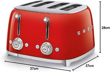 Тостер Smeg TSF03WHEU 4 відділення, червоний: тостування, розморожування, підігрів, 6 рівнів, 2000 Вт