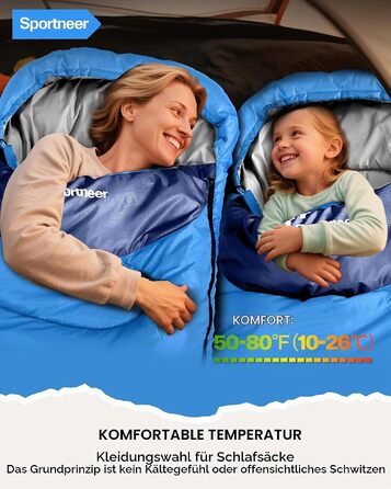 Спальний мішок Outdoor для дітей та дорослих, легкий та компактний (220x80 см, небесно-блакитний, температурний режим 10-26 °C)
