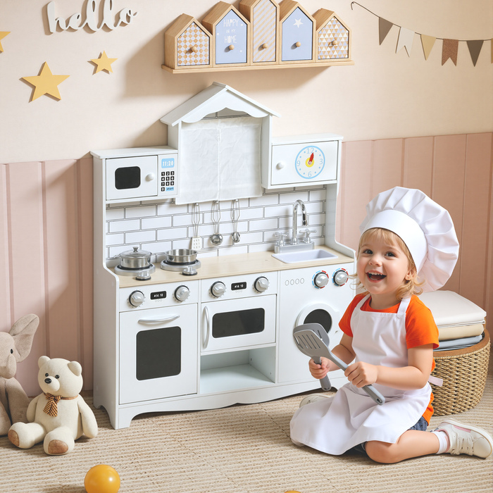 Дитяча кухня Kinderküche з духовкою, мийкою, звуковими ефектами та аксесуарами - чудовий подарунок для дівчаток та хлопчиків віком 3-6 років. Колір: білий.
