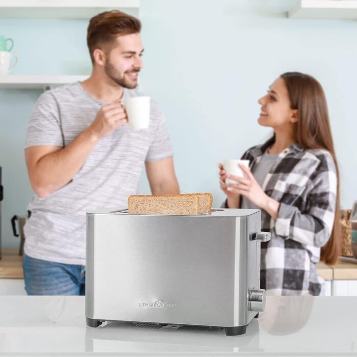 Тостер ProfiCook PC-TA 1251, 2 тостових слоти, нержавіюча сталь, широкий слот, знімна насадка для булочок, регульований ступінь підсмажування, піддон для крихт, кабельний відсік