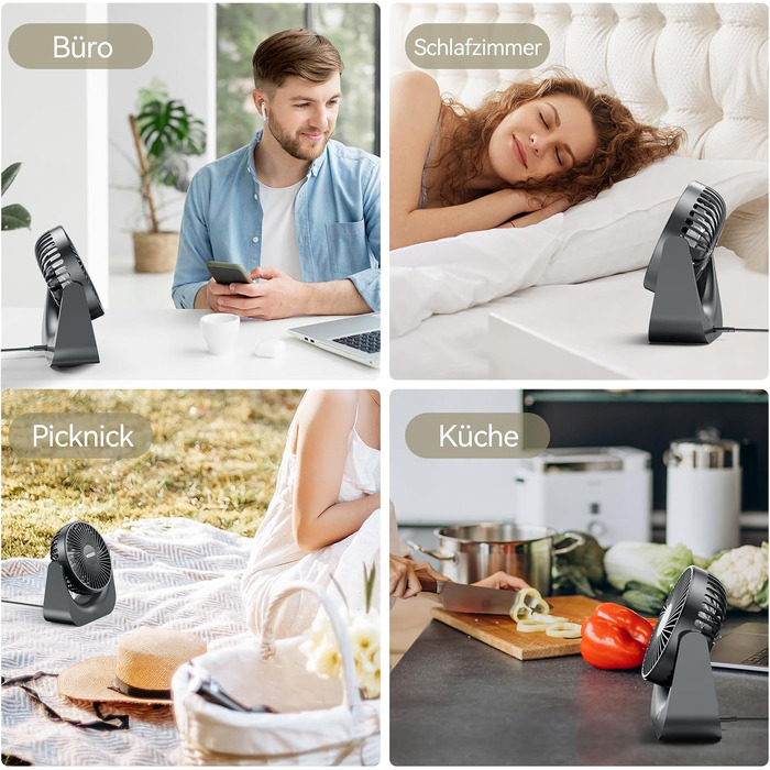 VOXON USB Настільний вентилятор міні з 5 швидкостями, тихий USB-вентилятор з кабелем 1.5м для офісу, дому, спальні. Без батарейок, сірий