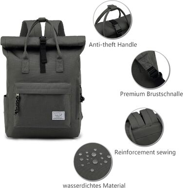Водонепроникний рюкзак TAN.TOMI для ноутбука 15,6'' Rolltop, темно-сірий, для школи, подорожей, велосипеду, для чоловіків і жінок