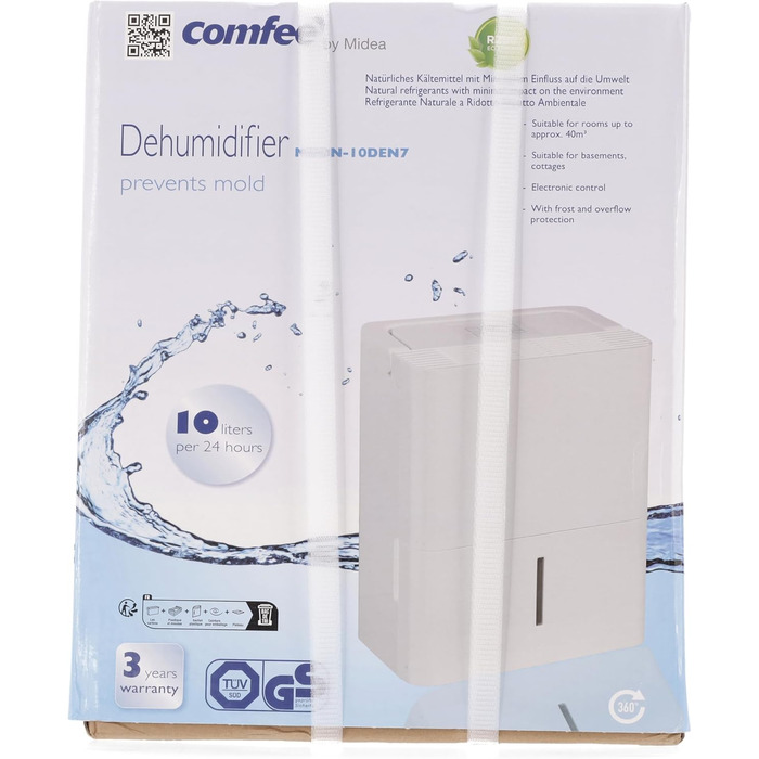 Осушувач повітря Comfee 10 л/24 год для приміщень до 16 м² з LED-дисплеєм, проти вологи та цвілі, модель MDDN-10DEN7
