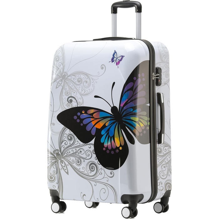 Набір валіз Beibye Butterfly 2060 TSA з кодовим замком – 4 шт. Міцний полікарбонатний валізу-кейc з ручною поклажею та косметичкою