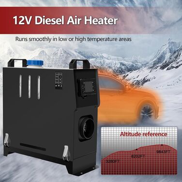 Автономний дизельний обігрівач повітря 12V 8kW з глушником, LCD-дисплеєм та баком на 10л для авто, вантажівок, кемперів та човнів (чорний)