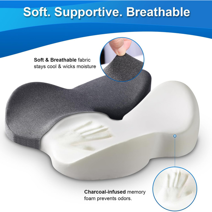Подушка для офісного крісла SKYNY з піни Memory Foam для підтримки куприка, стегон та сідничних кісток. Ортопедична подушка від болю в спині та сідниці