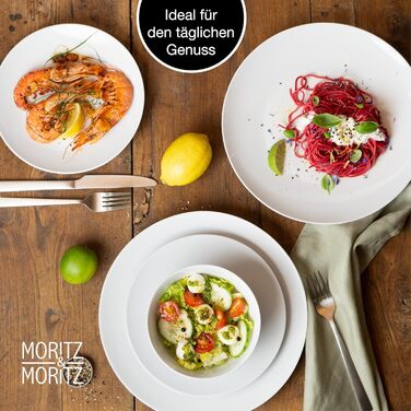 Набір посуду Moritz & Moritz BASIC на 12 осіб (36 предметів) - білий фарфор, сучасний дизайн. Включає: тарілки обідні, десертні, салатники.