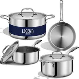Набір посуду нержавіючої сталі LEGEND COOKWARE 12 предметів, 5-шаровий, індукційний, без PFOA/PTFE/PFOS