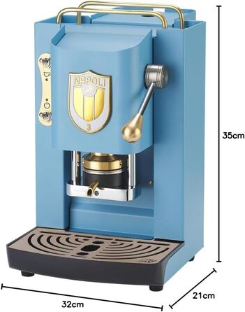 Кавова машина FABER Pro Deluxe Scudetto для ESE-подушок 44 мм, бірюзова з латунною обробкою, прес для кави з латуні, біле лого Napoli Campione