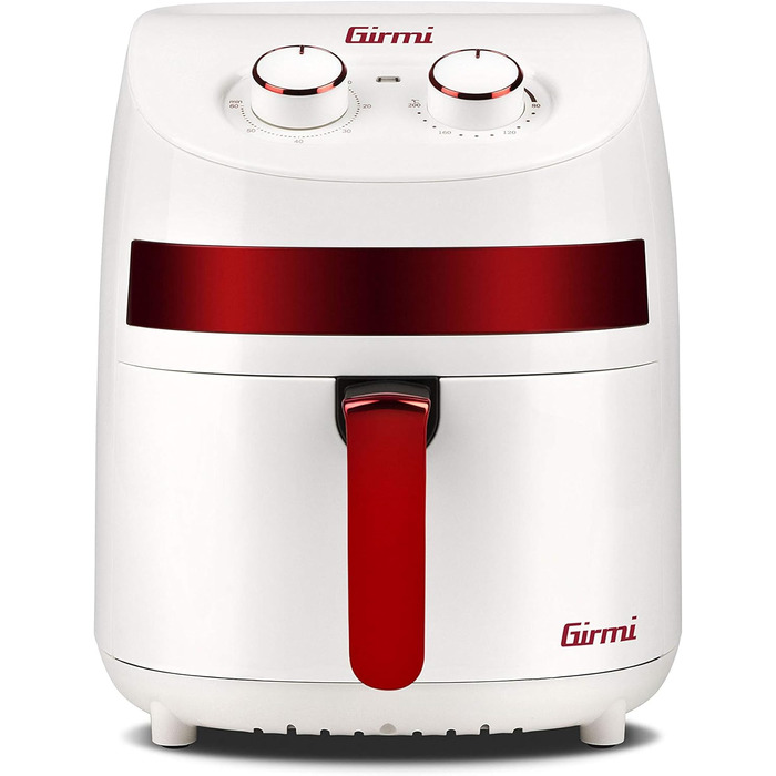 Компактна аерофритюрниця Girmi FG93 Ecofrit, 3.2 л, 1000 Вт, економна (до -30% енергії), з антипригарним покриттям та книгою рецептів, Білий/Червоний
