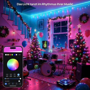 Розумна світлодіодна гірлянда YAYZA! для ялинки 20м, 200 LED RGB (16 млн кольорів), керування через App та пульт, водонепроникна IP44 для дому та вулиці