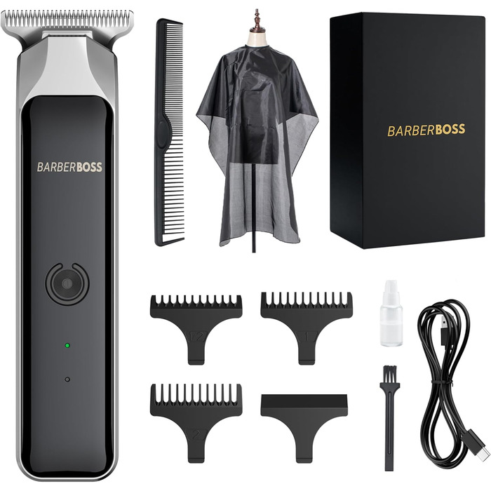 BarberBoss Машинка для стрижки бороди і волосся для чоловіків, тример для обличчя з T-подібним сталевим лезом, компактний і потужний, USB-зарядка, QR-2090