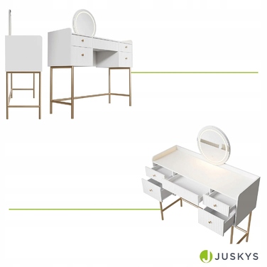 Туалетний столик Juskys білий МДФ з LED-дзеркалом, 5 шухляд, 115x40x137 см
