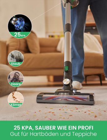 Пилосос Vactidy Blitz V8 бездротовий, 25КПа, знімний акумулятор, до 35 хв роботи, для прибирання шерсті тварин та твердих підлог, зелений