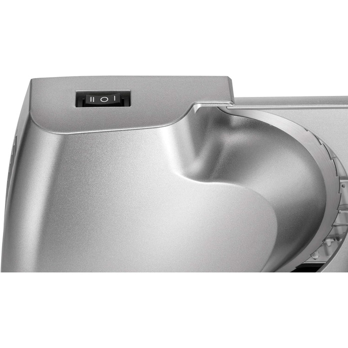 Електрична слайсер-машина Unold 78826 Metall Plus, 100 Вт, нержавіюча сталь, сріблясто-чорна, антиковзні ніжки, хвильове лезо