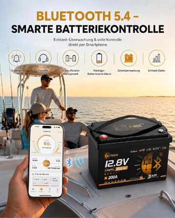 LiFePO4 акумулятор 12V 165Ah для кемпера та автобудинку, Bluetooth 5.4, стандарт ECE R10, літієва батарея H190 Dual Purpose