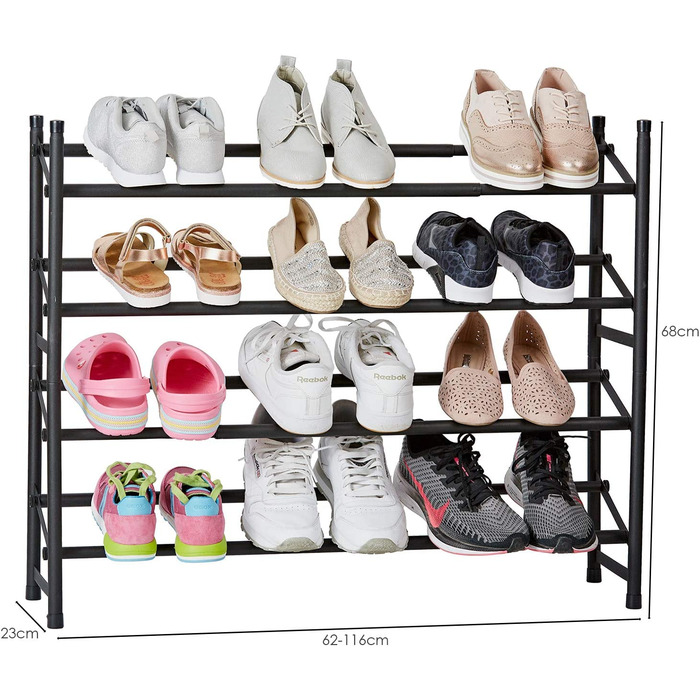 Металевий стелаж для взуття LOVE IT STORE IT Loft, 4 рівні, розсувний, стійкий, до 20 пар, чорний матовий