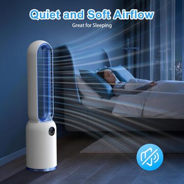 Безлопатевий вентилятор Turmventilator 88 см, з LED-дисплеєм, пультом, таймером 12 год, 90° осциляція для спальні/офісу (синій)
